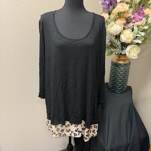 Paisley Grace Black Leopard Hem Tunic Top Women’s XXXL Long Sleeve Layered